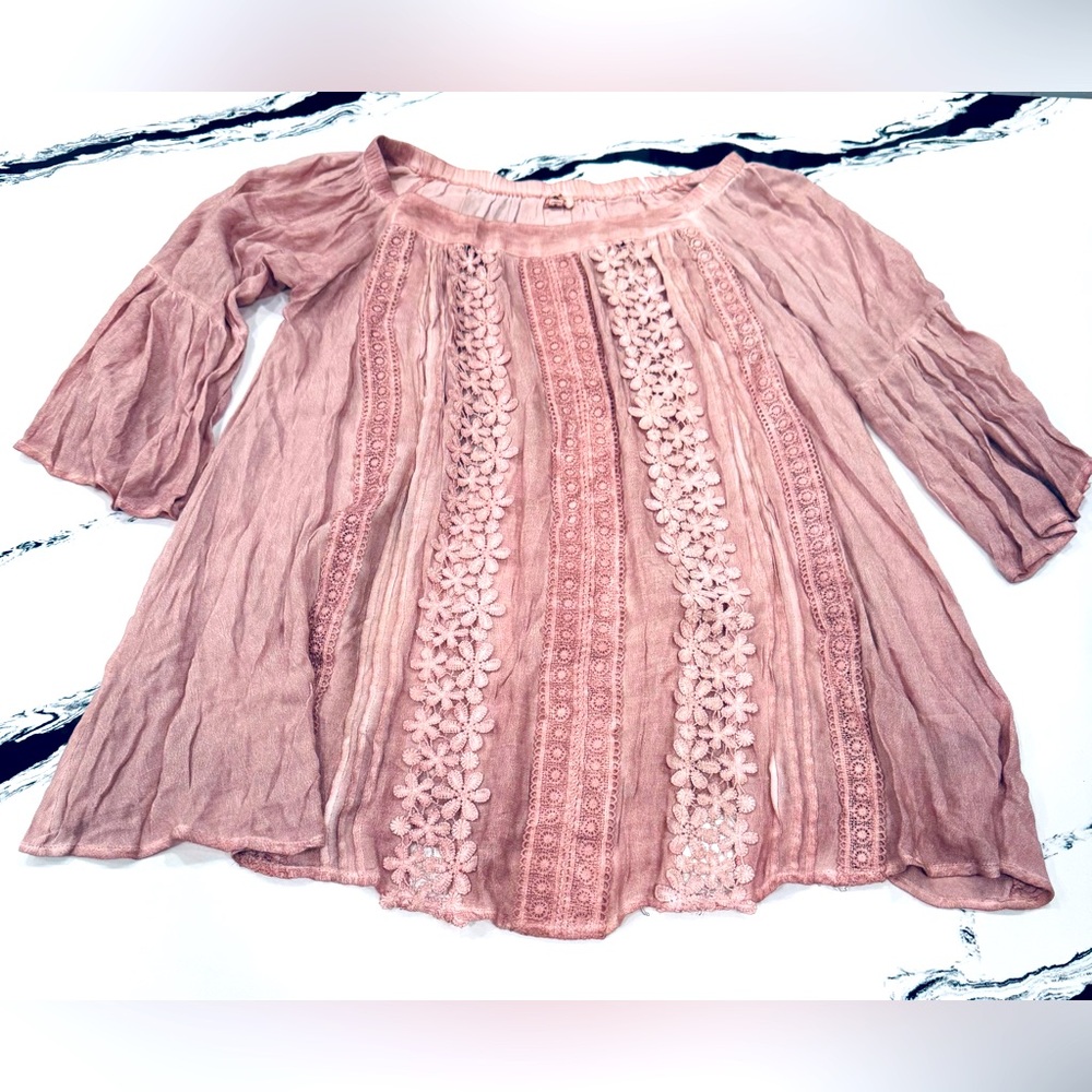 POL Elegant Pink Blush Lace Long Sleeve Women's Blouse Size S NWOT